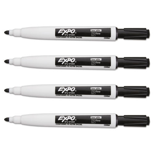 Image of EXPO® Magnetic Dry Erase Marker, Fine Bullet Tip, Black, 4/pack