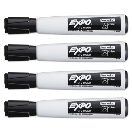 Image of EXPO® Magnetic Dry Erase Marker, Broad Chisel Tip, Black, 4/pack