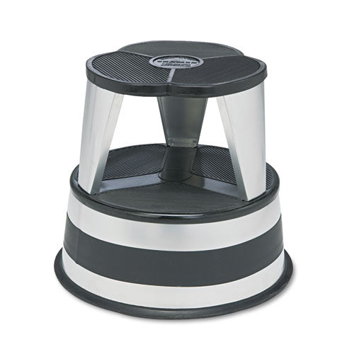 Image of Cramer® Kik-Step Steel Step Stool, 2-Step, 350 lb Capacity, 16" Diameter x 14.25"h, Silvertone