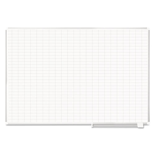 Image of MasterVision® Gridded Magnetic Porcelain Dry Erase Project Planning Board, 1" x 2" Cells, 72" x 48", White Surface, Satin Aluminum Frame