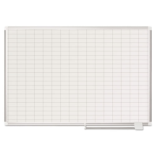 Image of MasterVision® Gridded Magnetic Steel Dry Erase Project Planning Board, 1" x 2" Cells, 48" x 36", White Surface, Satin Aluminum Frame