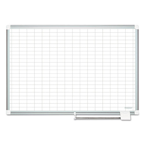 Image of MasterVision® Gridded Magnetic Steel Dry Erase Project Planning Board, 1" x 2" Cells, 36" x 24", White Surface, Satin Aluminum Frame