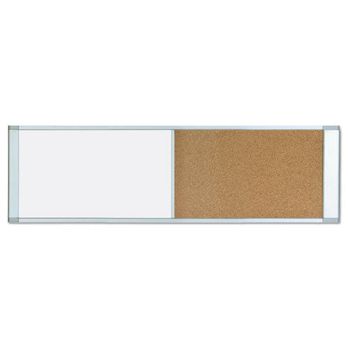 Image of MasterVision® Cubicle Workstation Dry Erase Board, Combo Magnetic Dry Erase/Bulletin, 48" x 18", Tan/White Surface, Satin Aluminum Frame