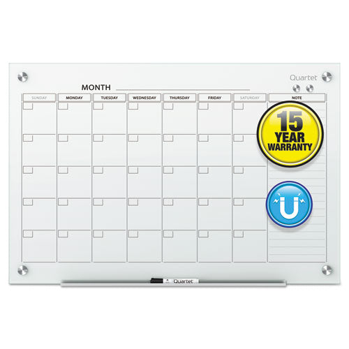 Image of Quartet® Infinity Magnetic Glass Calendar Board, Monthly Planning/Scheduling, 48" x 36", White Surface