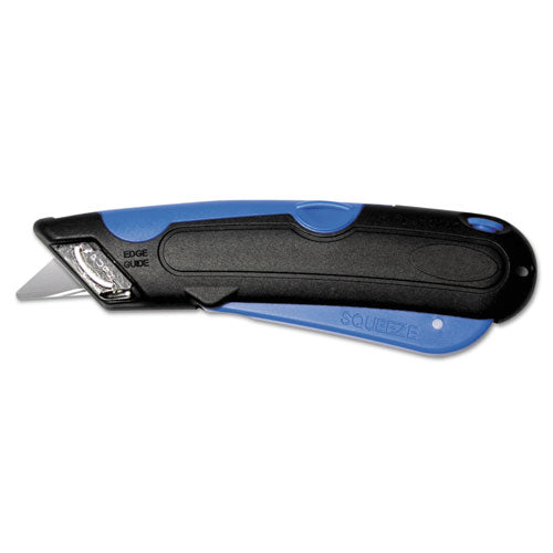 Image of COSCO Easycut Cutter Knife w/Self-Retracting Safety-Tipped Blade, 6" Plastic Handle, Black/Blue