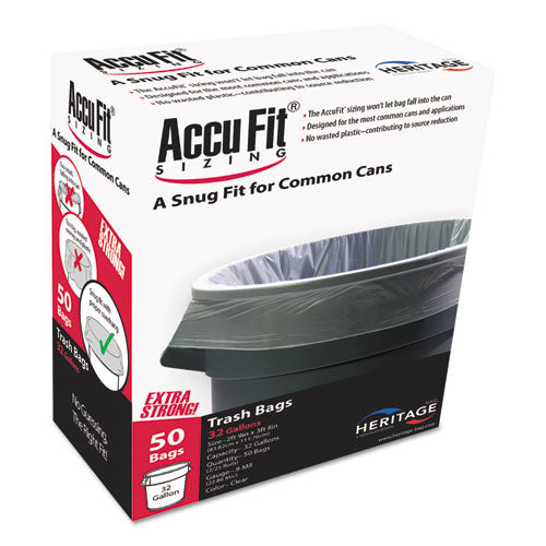 Image of AccuFit® Linear Low Density Can Liners With Accufit Sizing, 55 Gal, 0.9 Mil, 40" X 53", Clear, 50/box