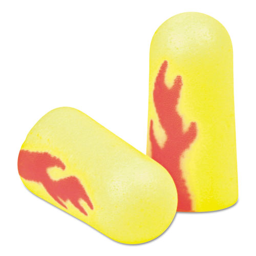 Image of 3M E-A-Rsoft Blasts Earplugs, Cordless, Foam, Yellow Neon/Red Flame, 200 Pairs/Box