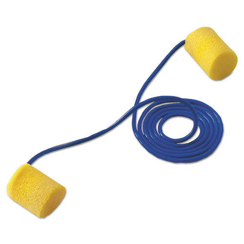 Image of 3M E-A-R Classic Earplugs, Corded, PVC Foam, Yellow, 200 Pairs/Box