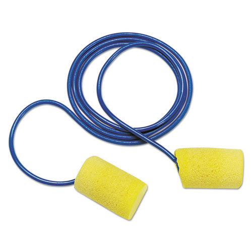 Image of 3M E-A-R Classic Earplugs, Corded, PVC Foam, Yellow, 200 Pairs/Box