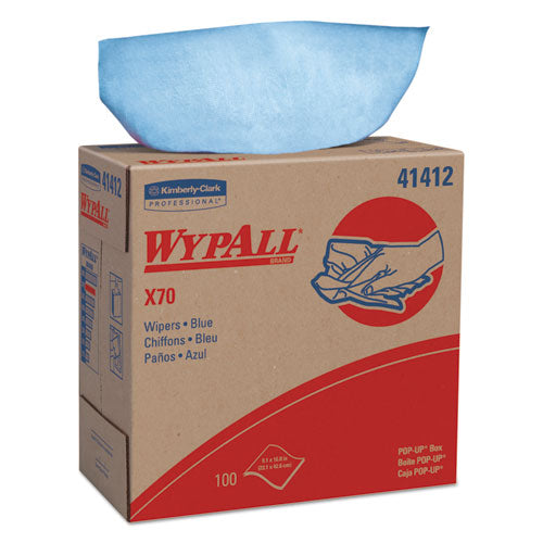 Image of WypAll® X70 Cloths, POP-UP Box, 9.13 x 16.8, Blue, 100/Box, 10 Boxes/Carton