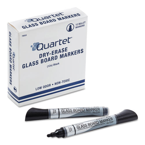 Image of Quartet® Premium Glass Board Dry Erase Marker, Broad Bullet Tip, Black, Dozen