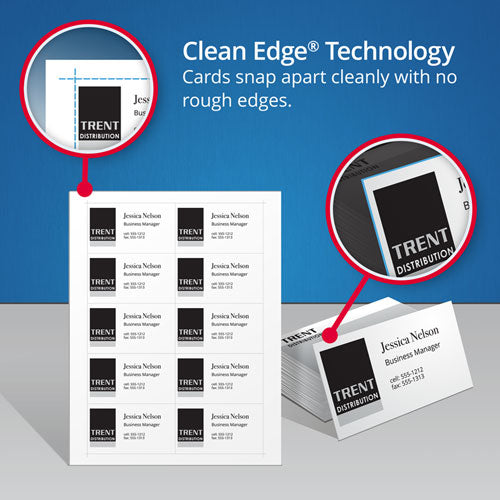 Image of Avery® Clean Edge Business Card Value Pack, Laser, 2 X 3.5, White, 2,000 Cards, 10 Cards/sheet, 200 Sheets/box