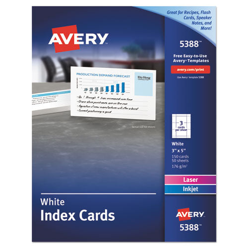 Image of Avery® Printable Index Cards With Sure Feed, Unruled, Inkjet/laser, 3 X 5, White, 150 Cards, 3 Cards/sheet, 50 Sheets/box