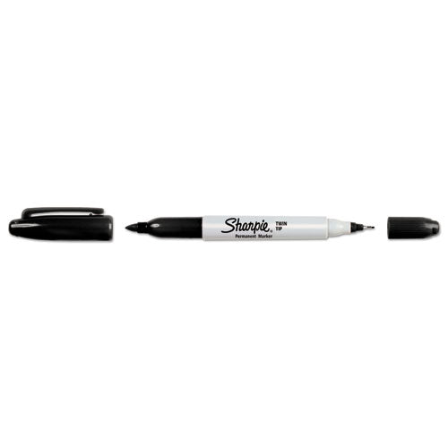 Image of Sharpie® Twin-Tip Permanent Marker, Extra-Fine/fine Bullet Tips, Black, Dozen