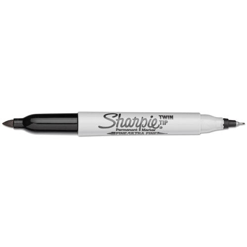 Image of Sharpie® Twin-Tip Permanent Marker, Extra-Fine/fine Bullet Tips, Black, Dozen