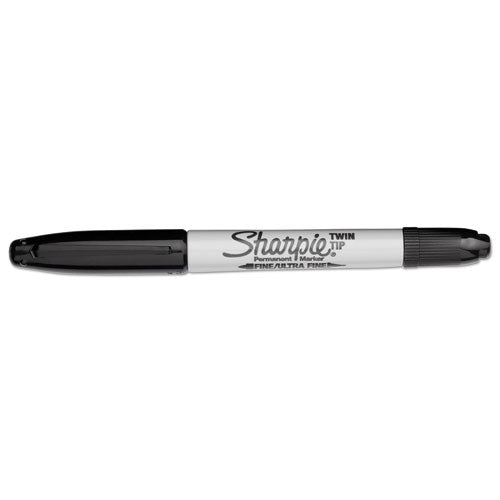 Image of Sharpie® Twin-Tip Permanent Marker, Extra-Fine/fine Bullet Tips, Black, Dozen