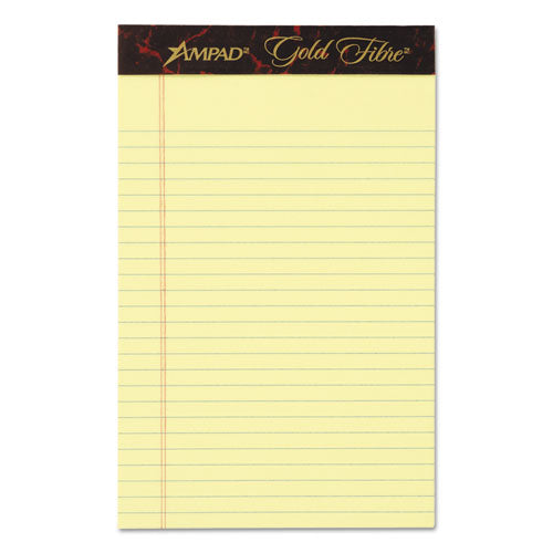 Image of Ampad® Gold Fibre Quality Writing Pads, Medium/college Rule, 50 Canary-Yellow 5 X 8 Sheets, Dozen