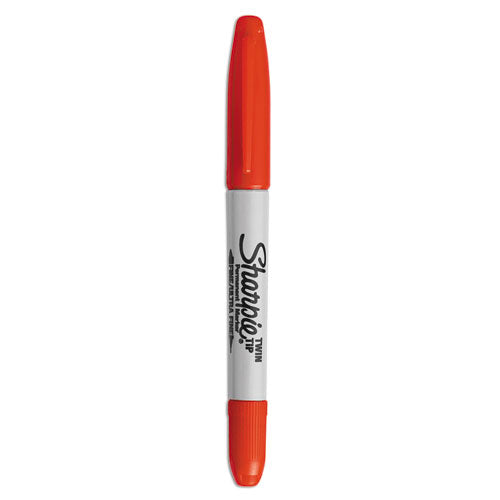 Image of Sharpie® Twin-Tip Permanent Marker, Extra-Fine/fine Bullet Tips, Red, Dozen