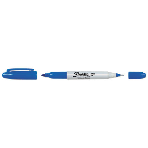 Image of Sharpie® Twin-Tip Permanent Marker, Extra-Fine/fine Bullet Tips, Blue, Dozen