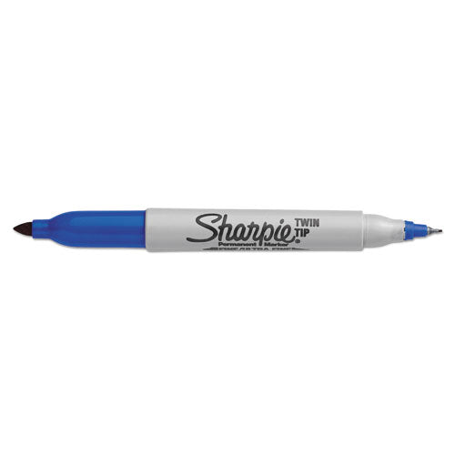 Image of Sharpie® Twin-Tip Permanent Marker, Extra-Fine/fine Bullet Tips, Blue, Dozen