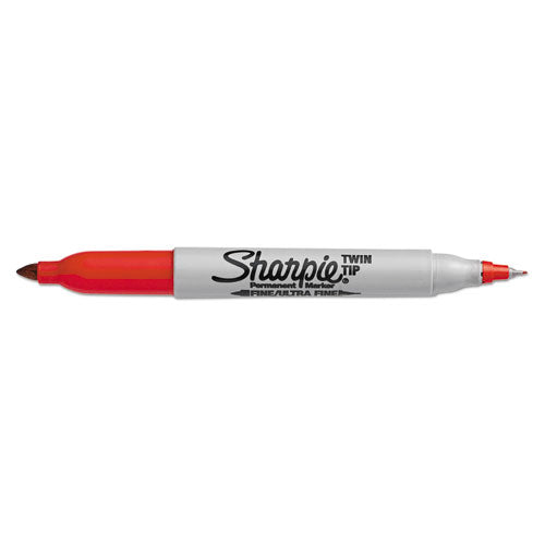 Image of Sharpie® Twin-Tip Permanent Marker, Extra-Fine/fine Bullet Tips, Red, Dozen