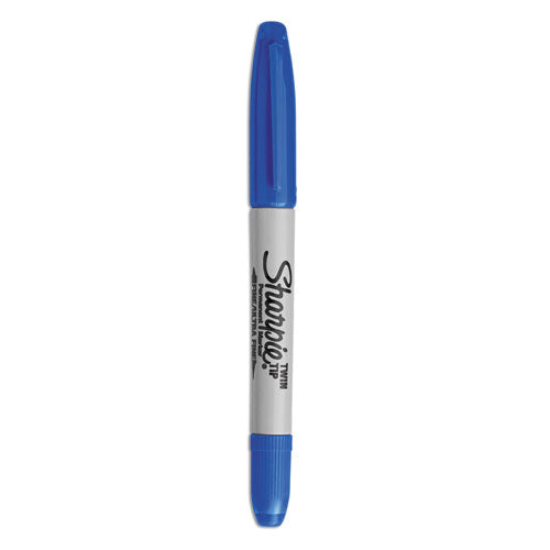 Image of Sharpie® Twin-Tip Permanent Marker, Extra-Fine/fine Bullet Tips, Blue, Dozen