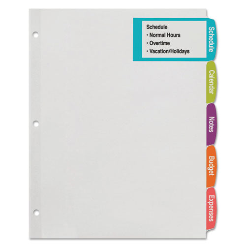 Image of Avery® Big Tab Printable Large White Label Tab Dividers, 5-Tab, 11 x 8.5, White, 20 Sets