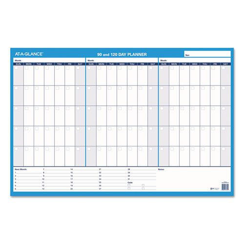 Image of AT-A-GLANCE® 90/120-Day Undated Horizontal Erasable Wall Planner, 36 X 24, White/blue Sheets, Undated