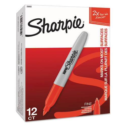 Image of Sharpie® Super Permanent Marker, Fine Bullet Tip, Red, Dozen