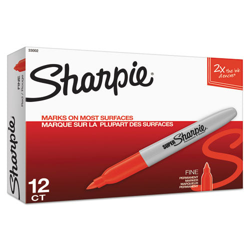 Image of Sharpie® Super Permanent Marker, Fine Bullet Tip, Red, Dozen