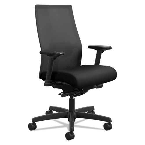 Image of HON® Ignition 2.0 4-Way Stretch Mid-Back Mesh Task Chair, Adjustable Lumbar Support, Black Seat/Back, Black Base