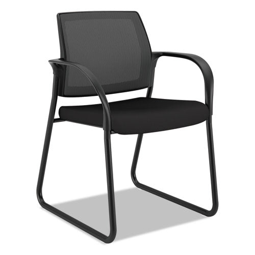 Image of HON® Ignition Series Mesh Back Guest Chair with Sled Base, Fabric Seat, 25" x 22" x 34", Black Seat, Black Back, Black Base