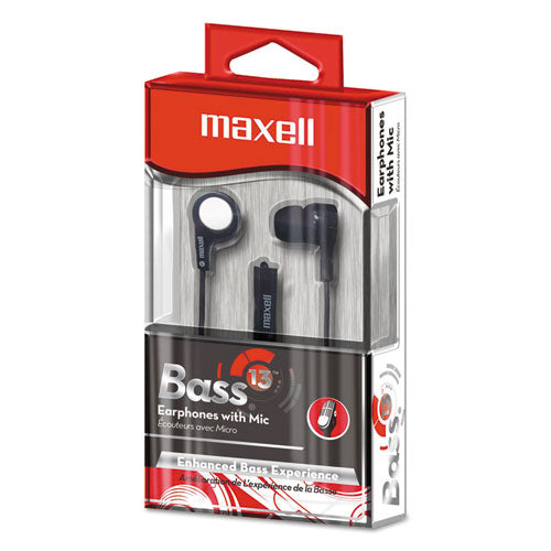 Image of Maxell® B-13 Bass Earbuds with Microphone, 52" Cord, Black