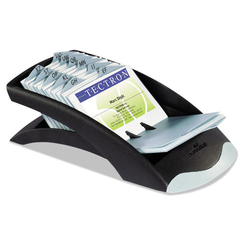 Image of Durable® Visifix Desk Business Card File, Holds 200 2.88 X 4.13 Cards, 5 X 9.31 X 3.56, Plastic, Graphite/black