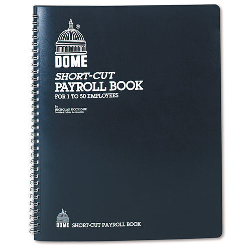 Image of Dome® Single Entry Monthly Payroll (50 Employee) Record, Double-Page 7-Column Format, Blue Cover, 11 X 8.5 Sheets, 128 Sheets/book