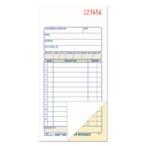 Image of Adams® Multipart Sales Order Pad, 12 Lines, Two-Part Carbonless, 3.34 x 6.69, 50 Forms Total
