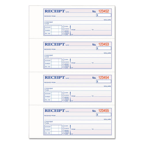 Image of Adams® Multipart Money/Rent Receipt Book, Casebound (Hard Cover), Three-Part Carbonless, 7 x 2.75, 4 Forms/Sheet, 200 Forms Total