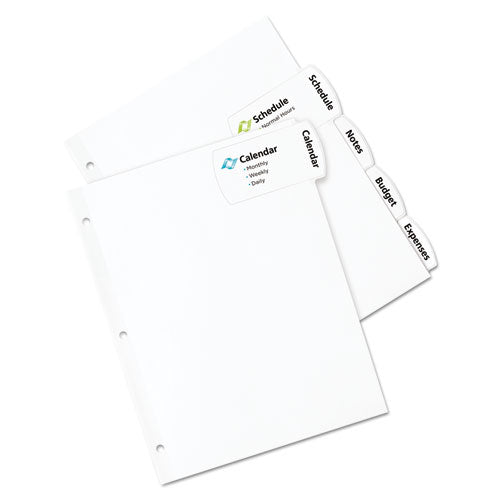 Image of Avery® Big Tab Printable Large White Label Tab Dividers, 5-Tab, 11 x 8.5, White, 20 Sets