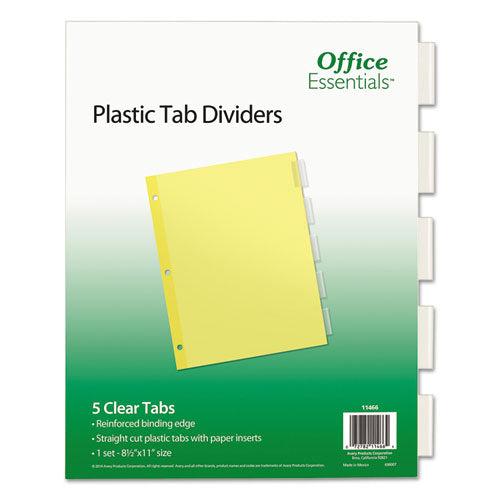 Image of Office Essentials Plastic Insertable Dividers, 5-Tab, 11 x 8.5, Clear Tabs, 1 Set