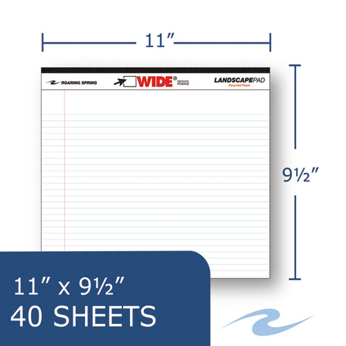 Image of Roaring Spring® Wide Landscape Format Writing Pad, Unpunched With Standard Back, Medium/college Rule, 40 White 11 X 9.5 Sheets