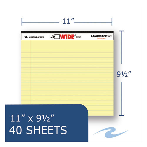 Image of Roaring Spring® Wide Landscape Format Writing Pad, Unpunched With Standard Back, Medium/college Rule, 40 Canary-Yellow 11 X 9.5 Sheets