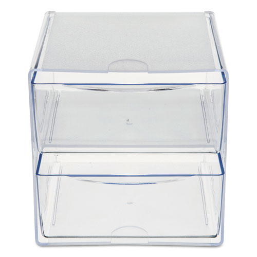 Image of deflecto® Stackable Cube Organizer, 2 Compartments, 2 Drawers, Plastic, 6 x 7.2 x 6, Clear