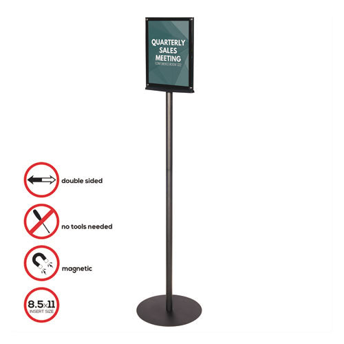 Image of deflecto® Double-Sided Magnetic Sign Display, 8.5 x 11 Insert, 56" Tall, Clear/Black