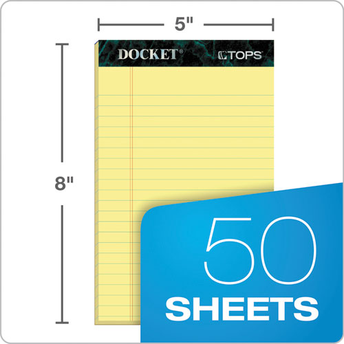 Image of TOPS Docket Ruled Perforated Pads, Narrow Rule, 50 Canary-Yellow 5 X 8 Sheets, 12/pack