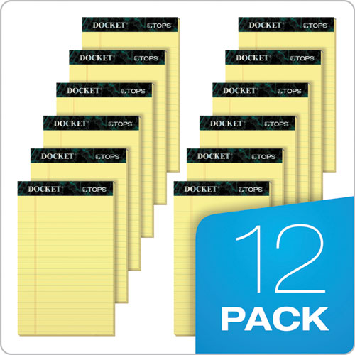 Image of TOPS Docket Ruled Perforated Pads, Narrow Rule, 50 Canary-Yellow 5 X 8 Sheets, 12/pack