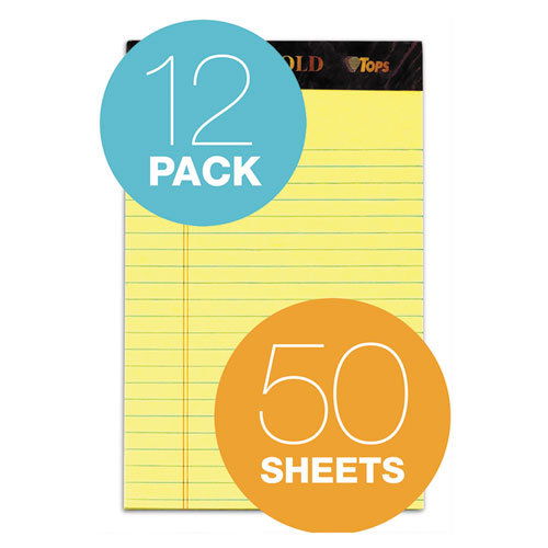 Image of TOPS Docket Gold Ruled Perforated Pads, Narrow Rule, 50 Canary-Yellow 5 X 8 Sheets, 12/pack