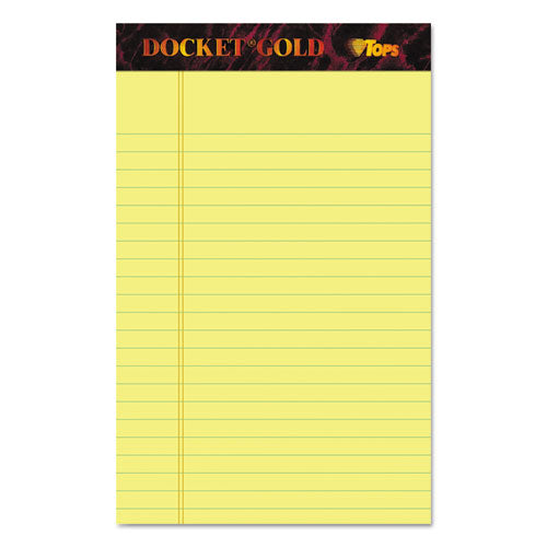 Image of TOPS Docket Gold Ruled Perforated Pads, Narrow Rule, 50 Canary-Yellow 5 X 8 Sheets, 12/pack