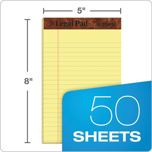 Image of TOPS The Legal Pad Ruled Perforated Pads, Narrow Rule, 50 Canary-Yellow 5 X 8 Sheets, Dozen