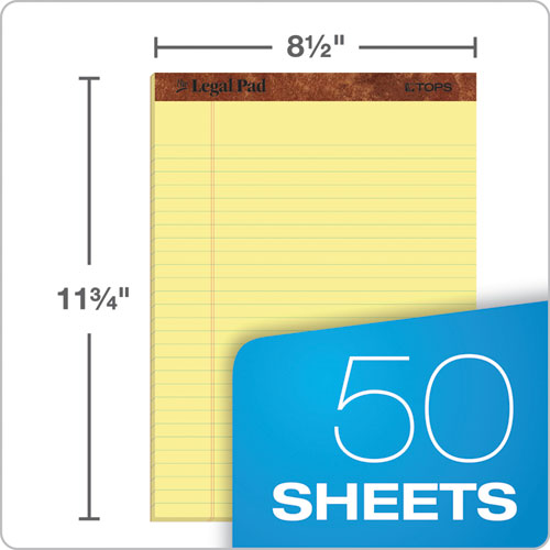 Image of TOPS The Legal Pad Ruled Perforated Pads, Wide/legal Rule, 50 Canary-Yellow 8.5 X 11 Sheets, 3/pack