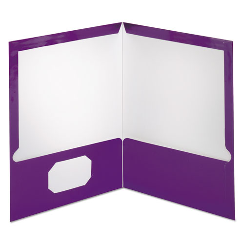Image of Oxford Two-Pocket Laminated Folder, 100-Sheet Capacity, 11 X 8.5, Metallic Purple, 25/box